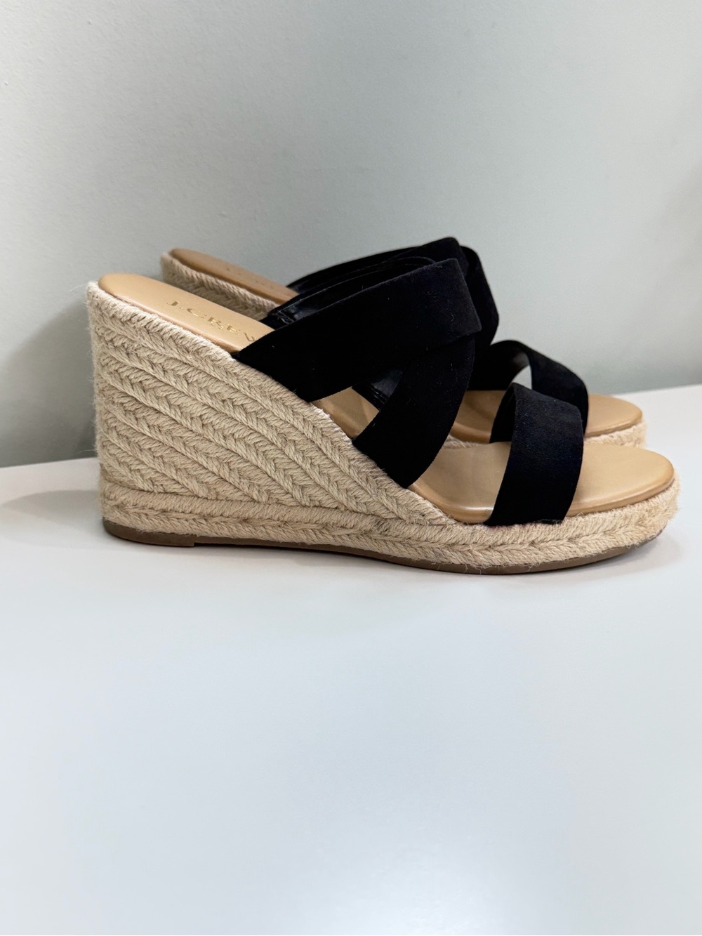J Crew Womens 7.5 Black Espadrille Wedge Sandals Criss Cross Strappy Heels